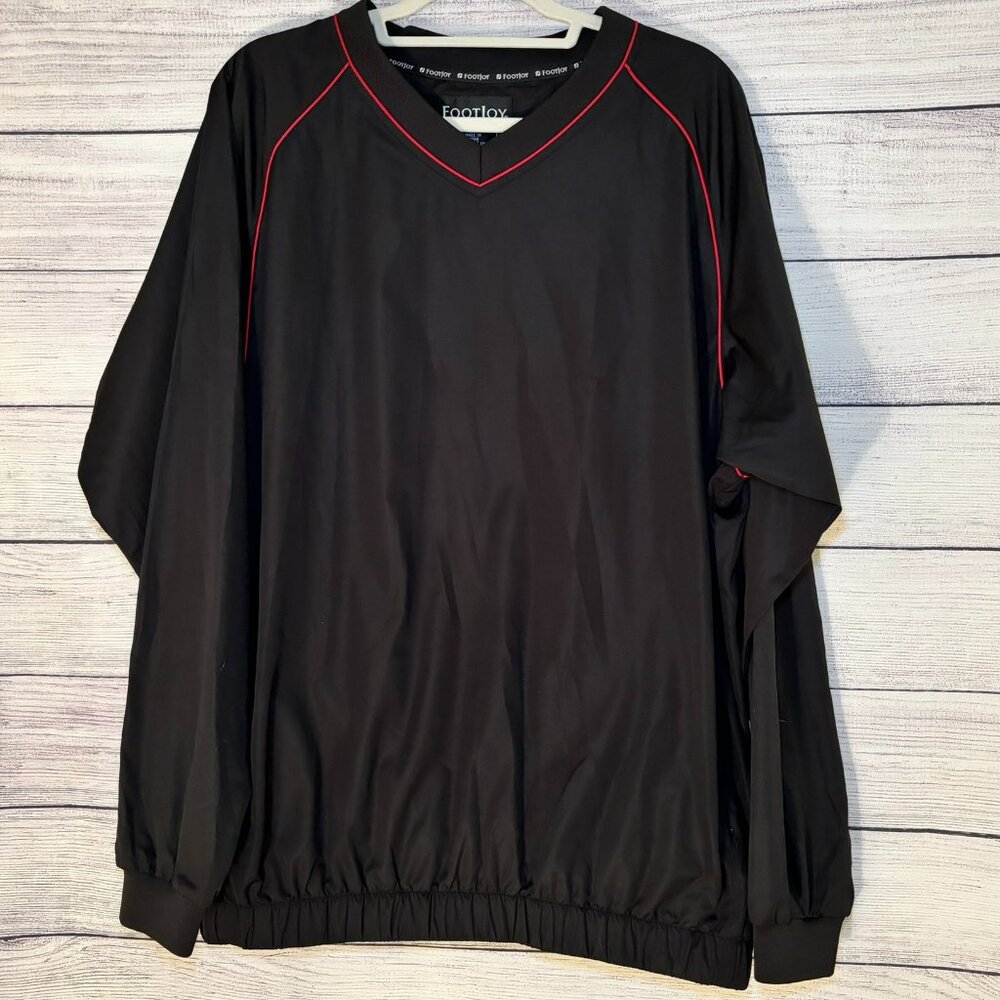 FootJoy Men's‎ L Black/Red Trim Pullover V-Neck Windbreaker Golf Jacket Sports